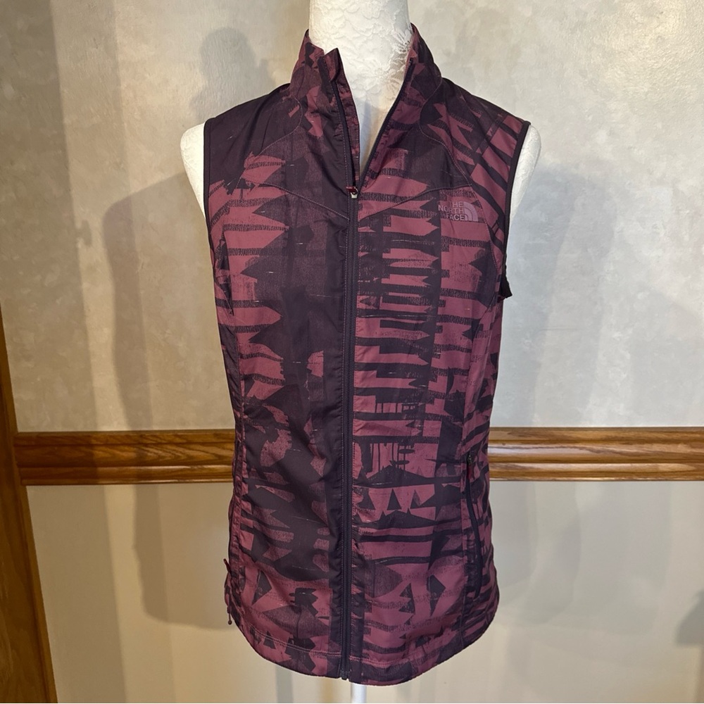 The North Face Vest Full Zip Running FlashDry Purple Abstract Womens M Pockets